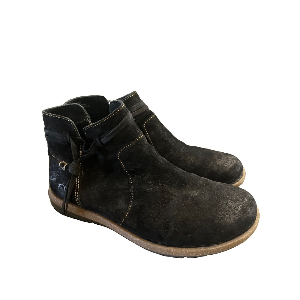 Born Booties Women 8 Black Suede Miki Distressed Leather Ankle Boots Handcrafted